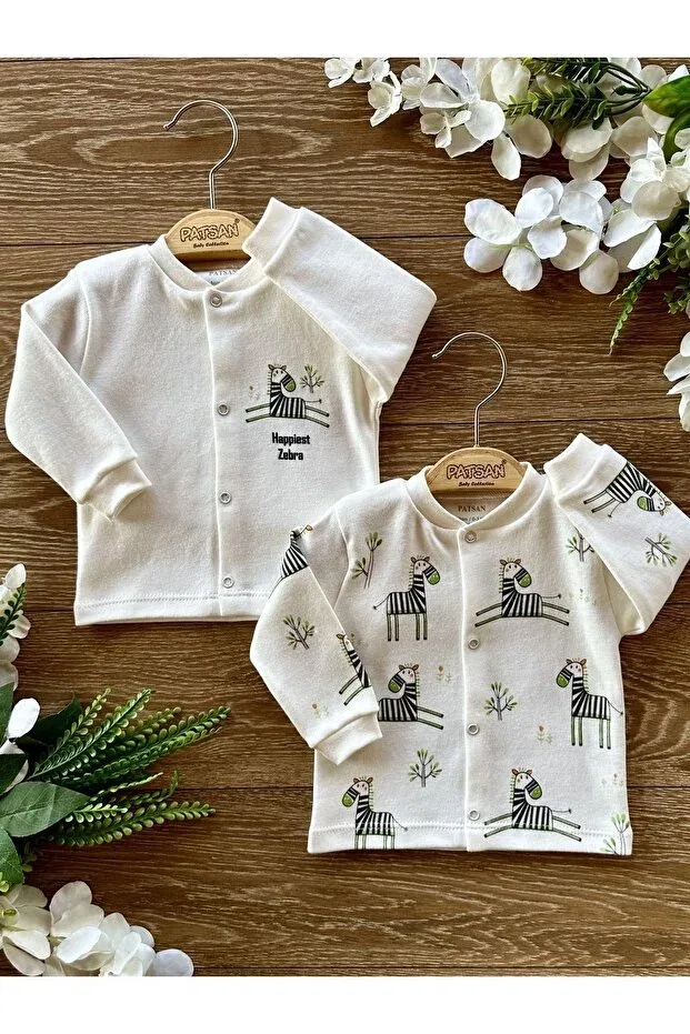 Детский кардиган-комплект из 2 предметов с принтом Organic cotton 2-piece baby top cardigan set zebra Patsan, Ecru — фото 2