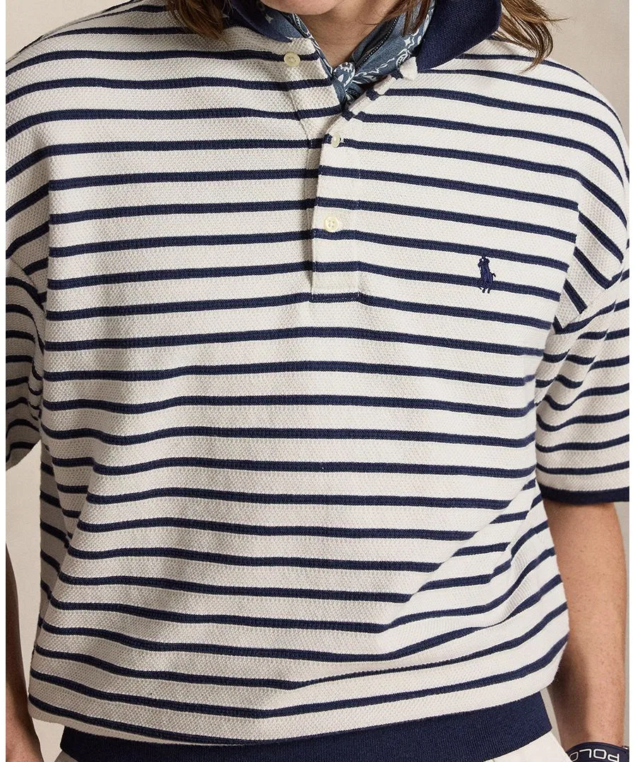 Мужское поло Relaxed-Fit Striped Textured Polo Shirt Polo Ralph Lauren, Nevis/Newport Navy — фото 3