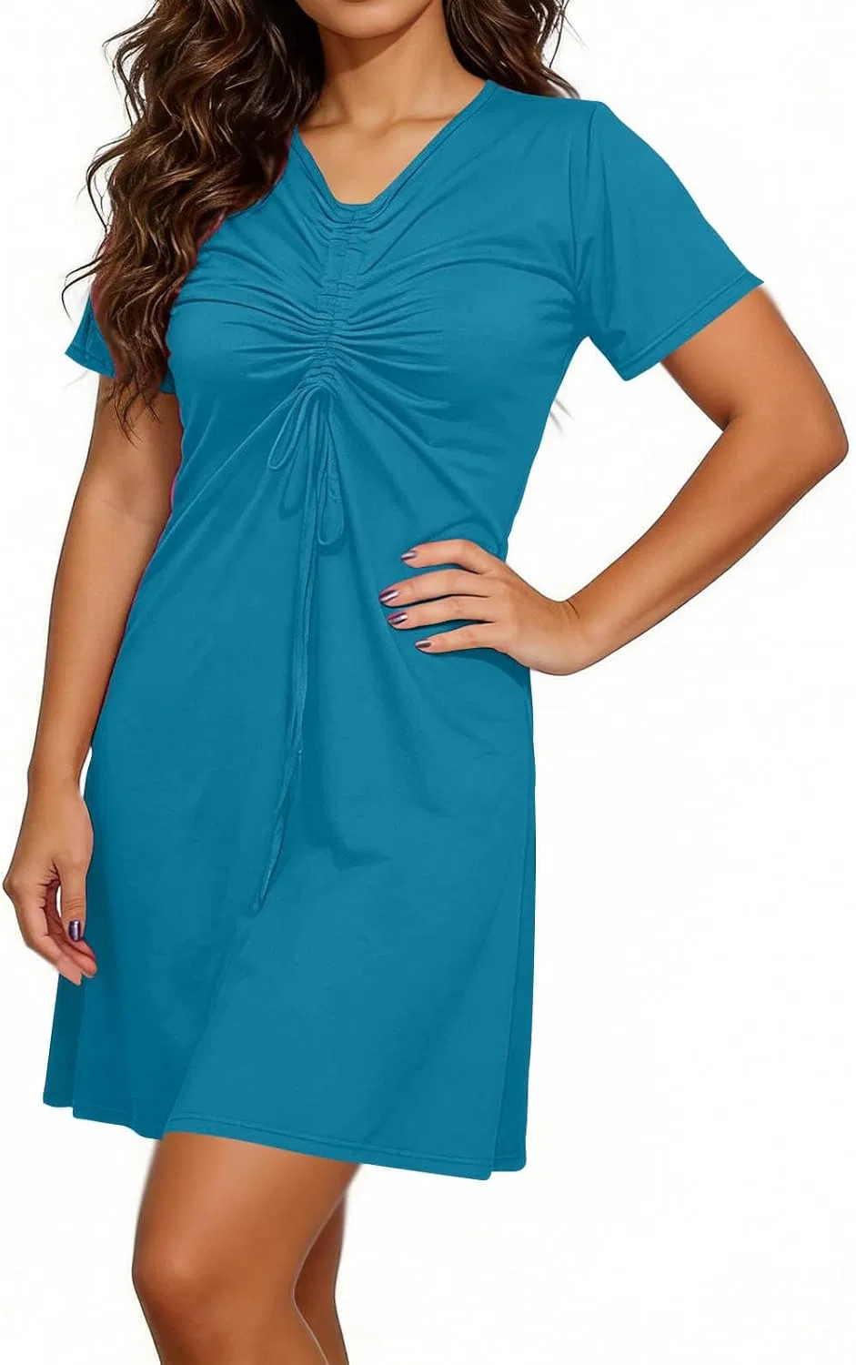 Женское летнее платье мини с V-образным вырезом, Light Blue — фото 4