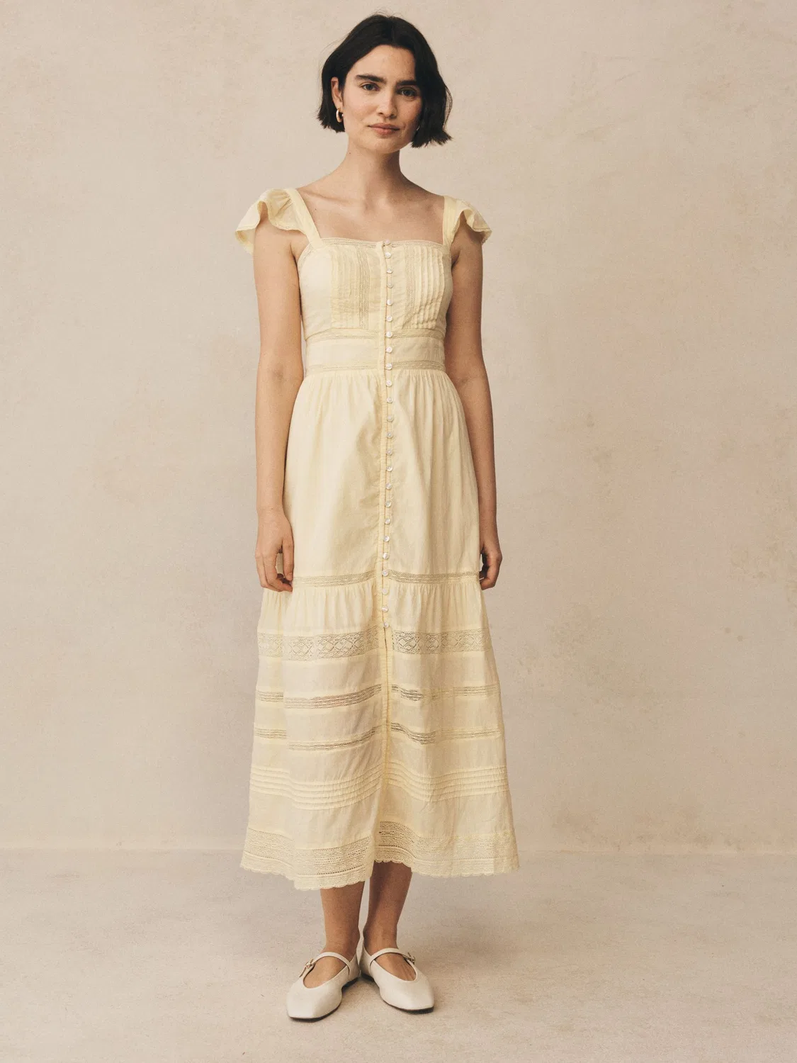Платье макси с кружевом и воланами Gap, Yellow