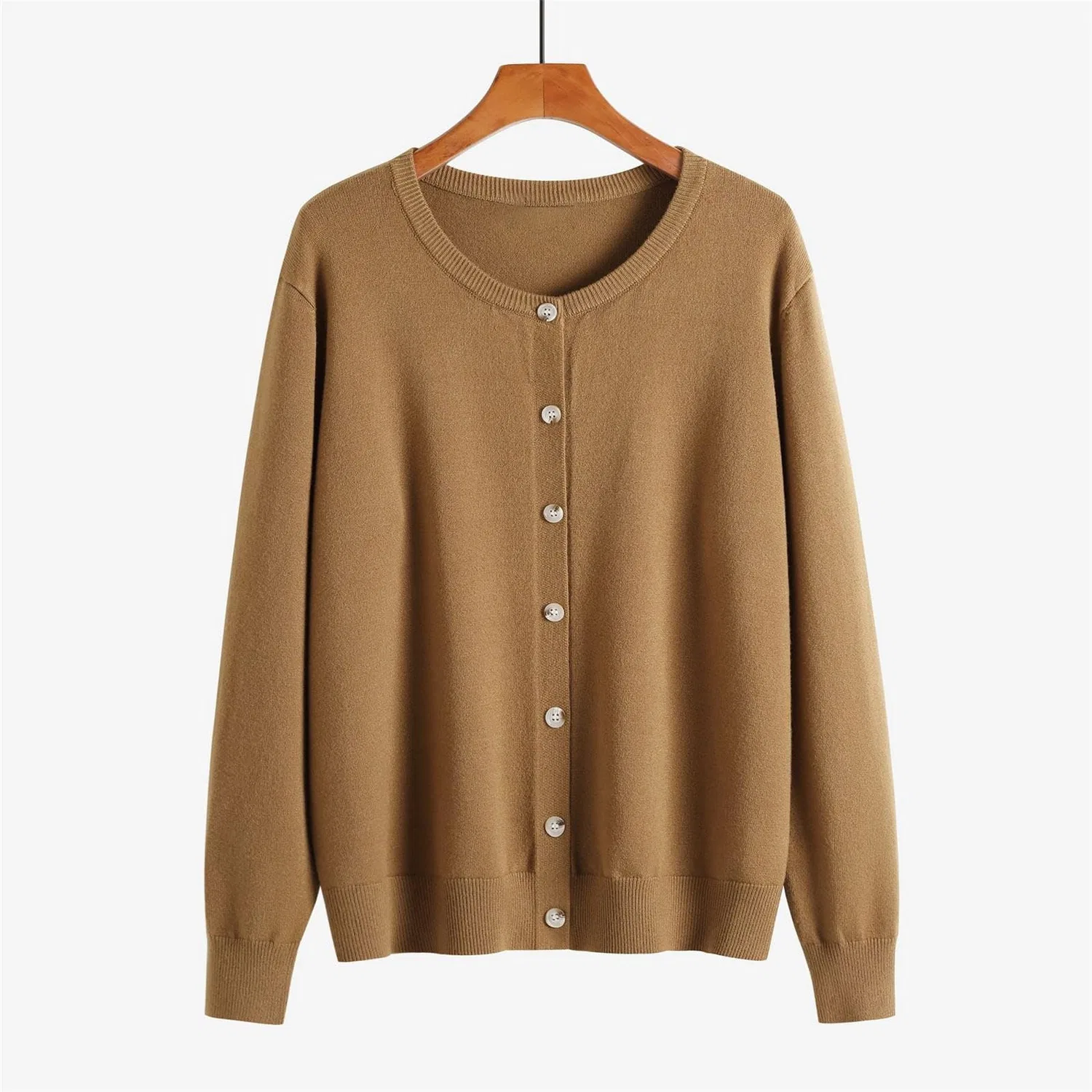 Женский легкий кардиган с V-образным вырезом, Dark Khaki — фото 2