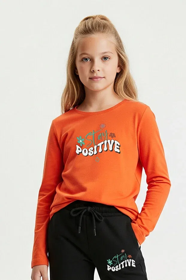 Детский для девочек спортивный костюм с принтом Stay Positive Panios Kids, Orange — фото 2