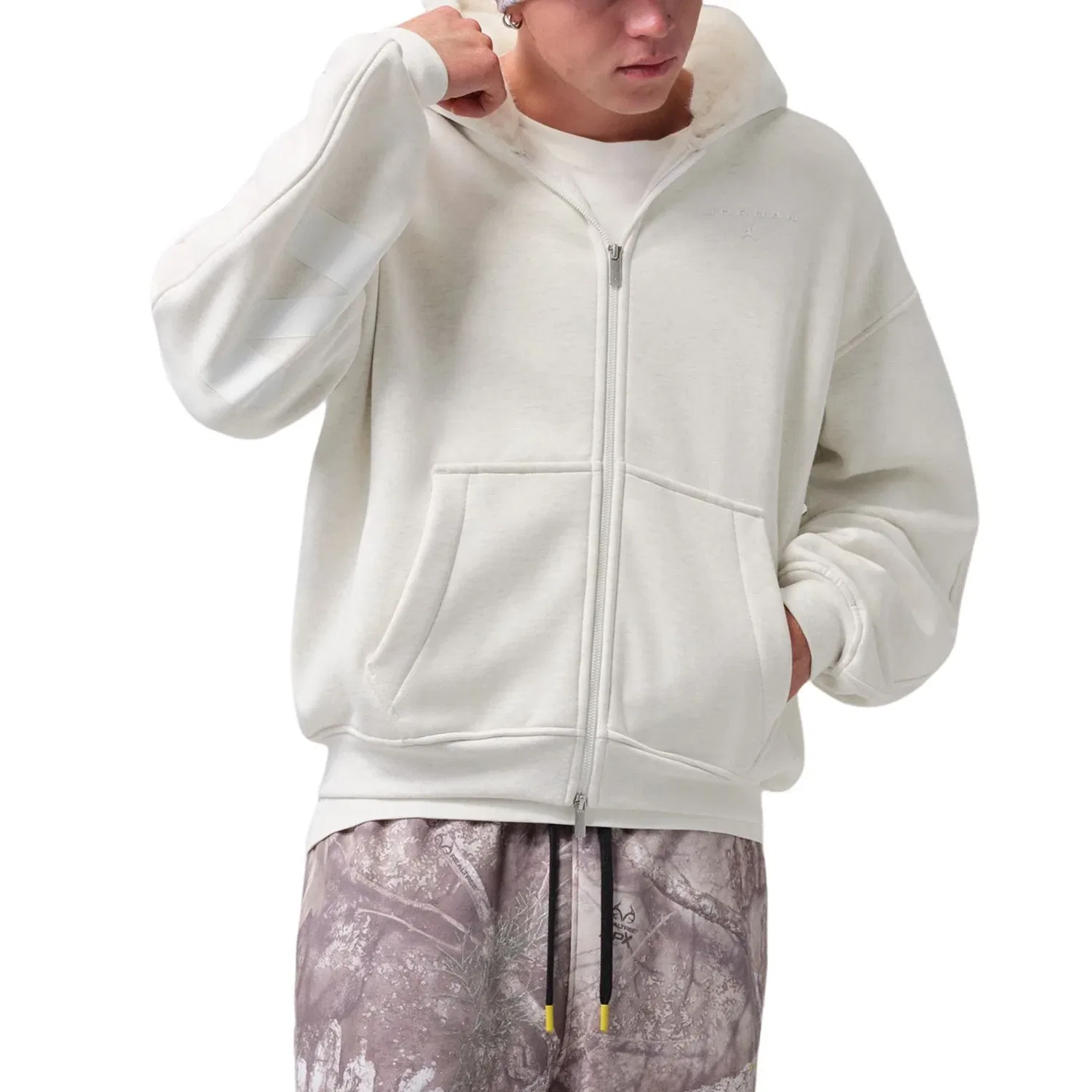 Мужское худи Air Jordan Flight Faux Fur Full-Zip Hoodie 'Sail Heather Fauna Brown' Jordan, Sail/Heather/Fauna Brown — фото 2