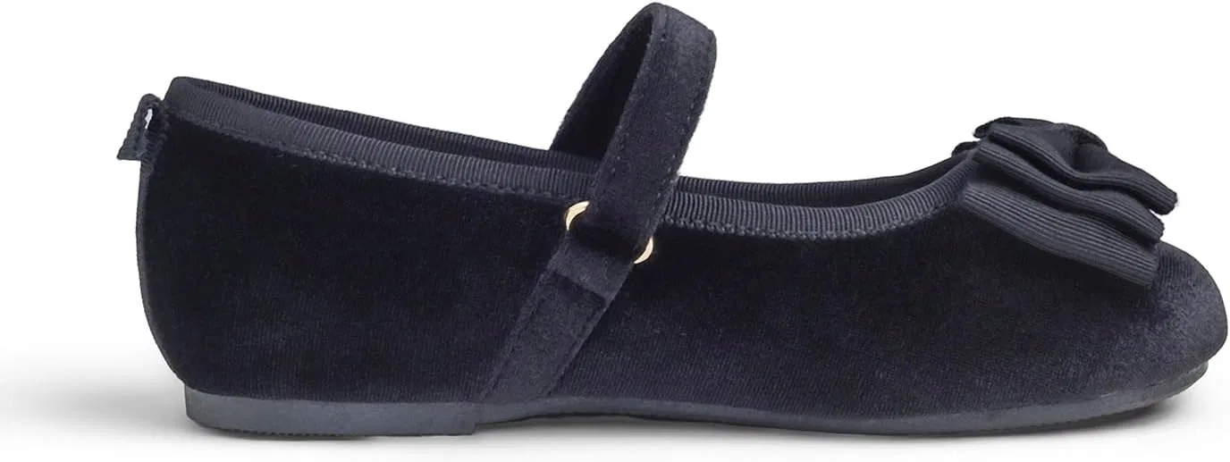 Детские балетки для девочек с бантом FEVERSOLE, Black Velvet Tri-Bow Maryjane — фото 3
