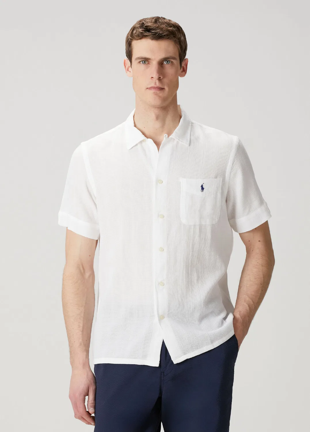 Гофре рубашка с коротким рукавом Polo Ralph Lauren, white