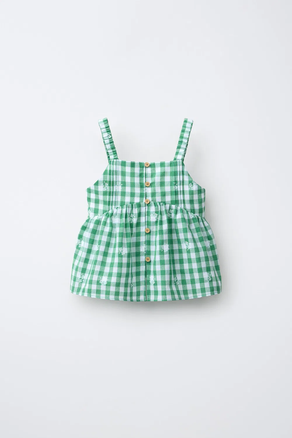 Вышитый топ в клетку ZARA, White/Green