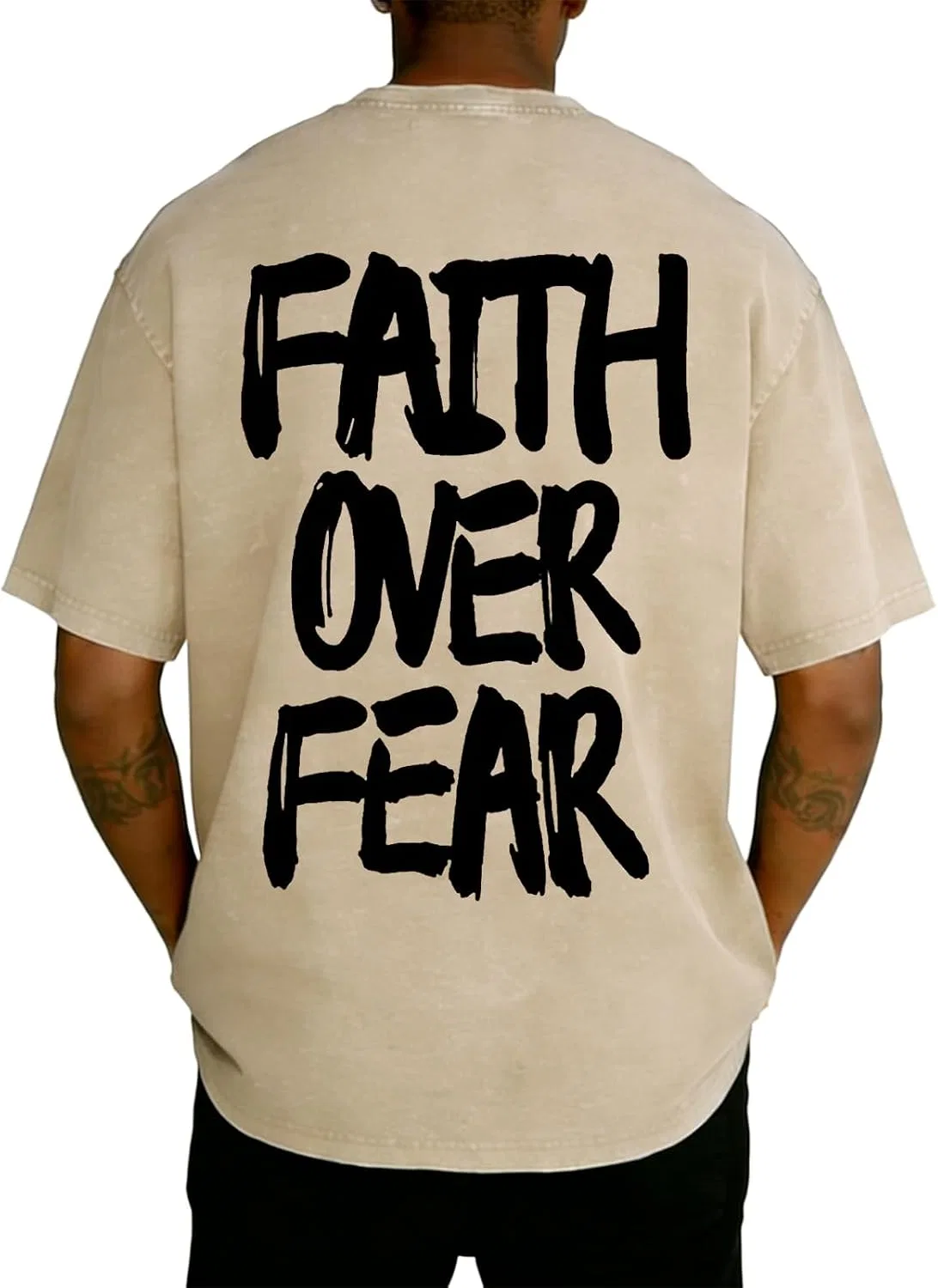 Мужская футболка с принтом Faith Over Fear, хаки — фото 3