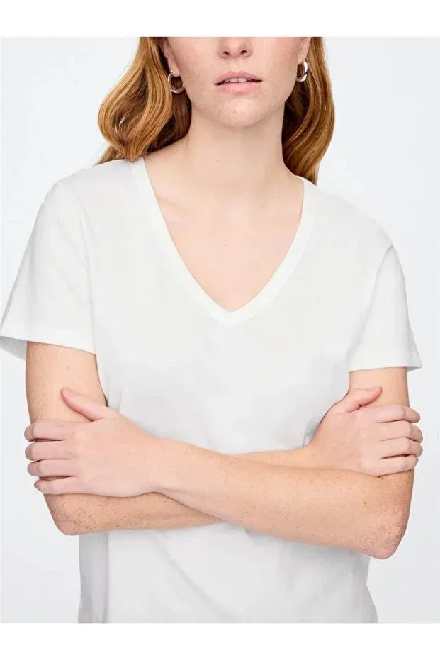 Женская футболка с v-образным вырезом Gap, White — фото 3