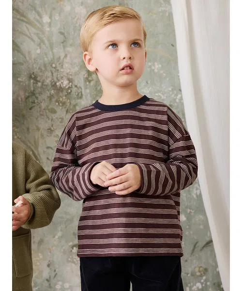 Детская футболка с длинным рукавомиз слабкоттона Regal Stripe JAMIE KAY, Brown — фото 4