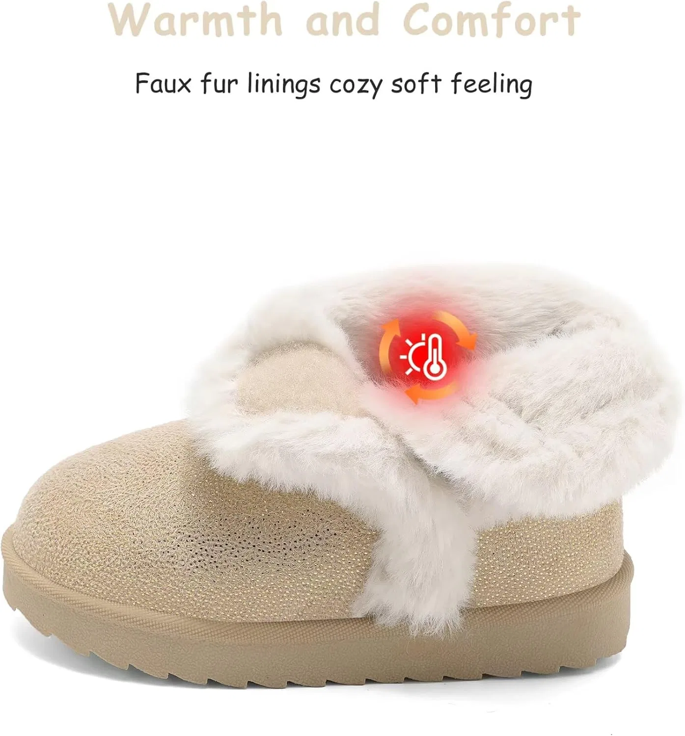 Детские ботинки для девочек с мехом Cubufly, Beige — фото 3