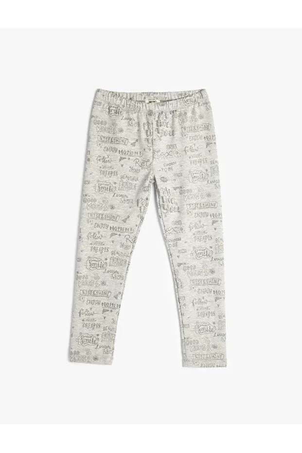 Детские леггинсы для девочек с принтом Glittery winter leggings with text printed, elastic waist, ribbon Koton, Anthracite Patterned