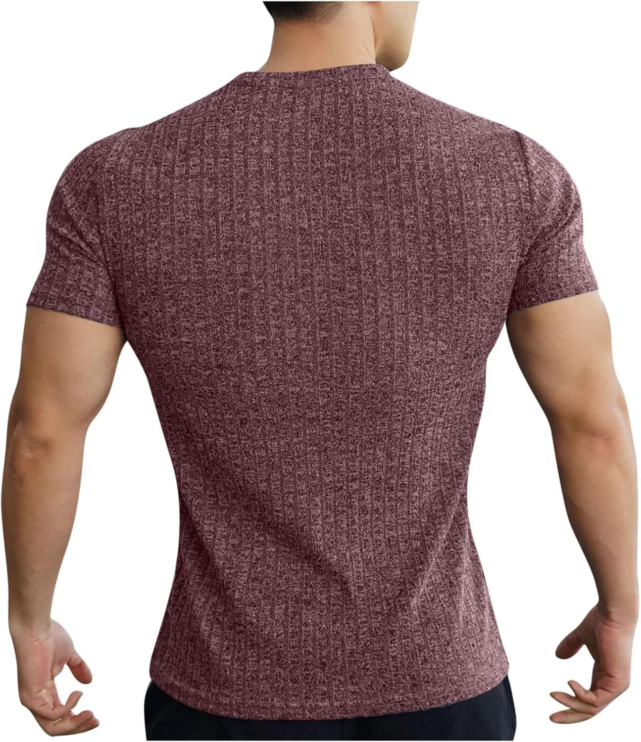 Мужская повседневная футболка с V-образным вырезом, Ribbed, Red — фото 2