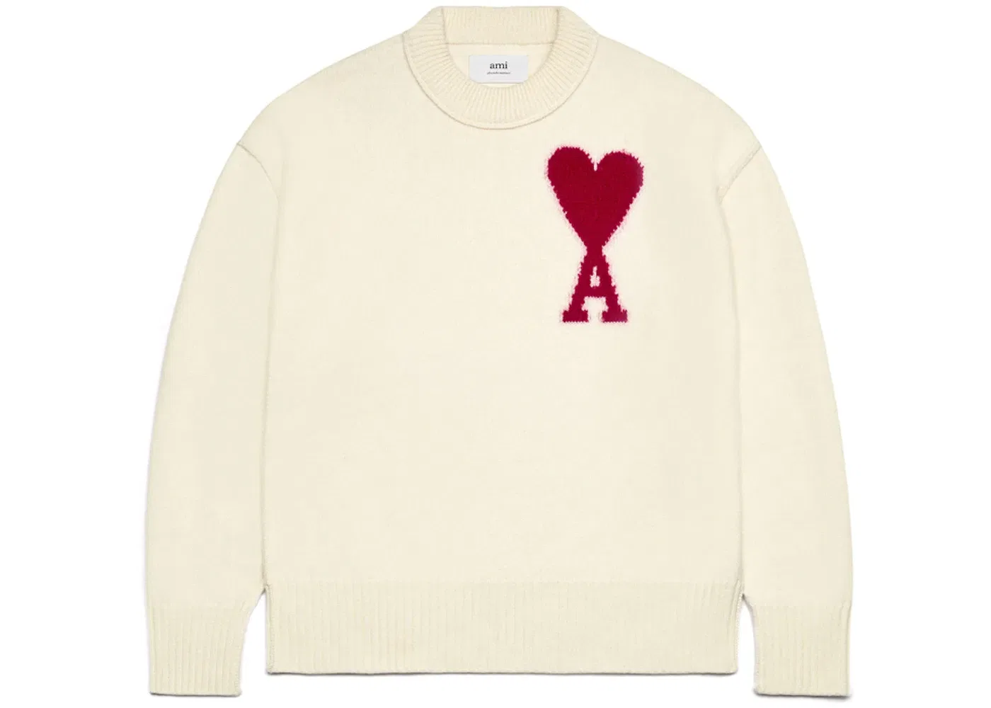 Мужской свитер из мериносовой шерсти Ami De Coeur Ami Paris, Off White/Red