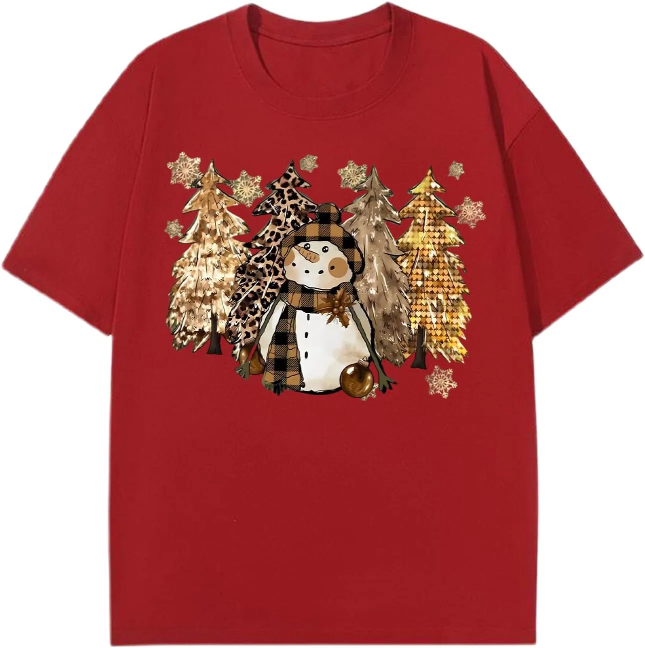 Мужская свободная футболка с новогодним принтом Snowman, Wine Red — фото 4