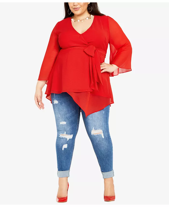 

Топ Arya с завязкой на талии и запахом размера плюс CITY CHIC, оранжевый