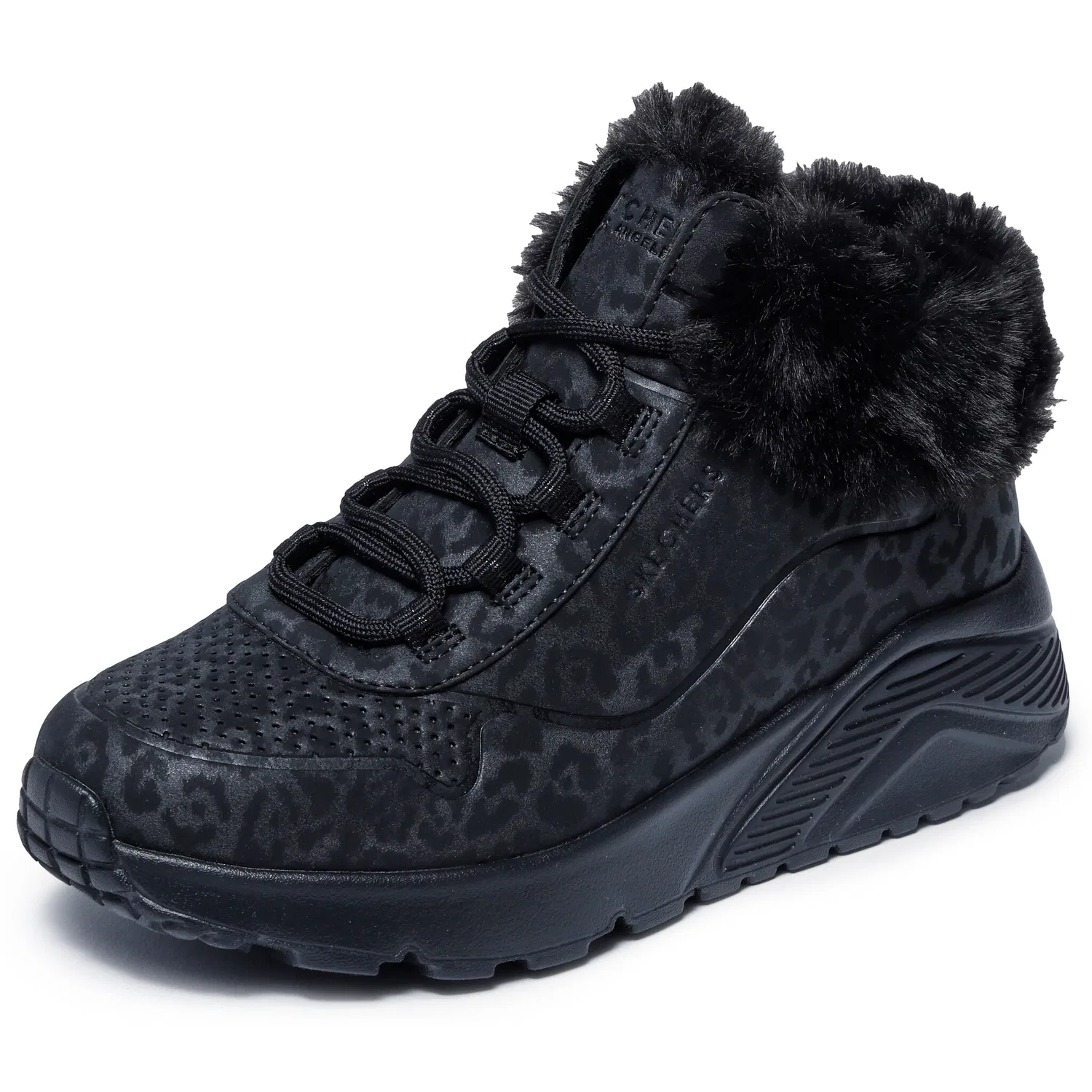Детские зимние ботинки на шнуровке с замком Skechers, Black/Leopard