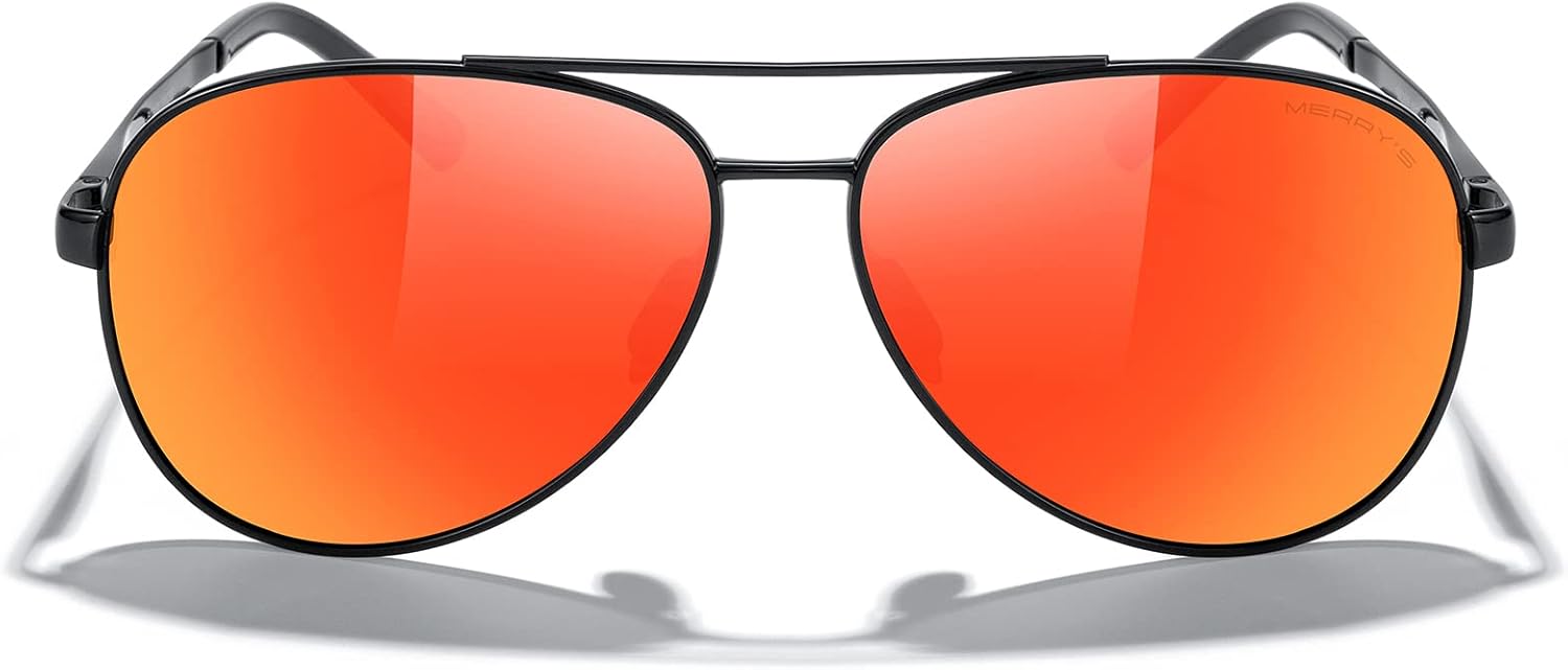 

Солнцезащитные очки-авиаторы MERRY'S для мужчин и женщин - поляризованные очки для вождения, зеркальные линзы, защита от УФ-излучения UV 400, диаметр линз 58 мм, Black Frame/Red Mirror Lens