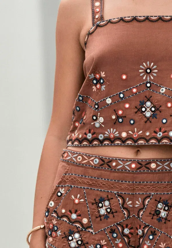 Блуза с вышивкой Regular fit Next, rust brown, коричневый