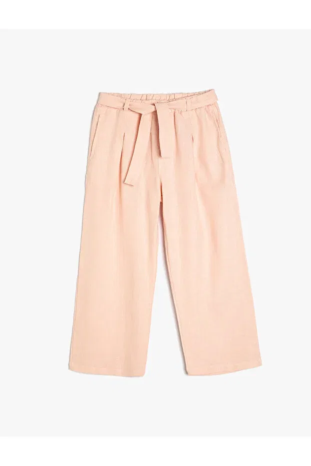 Детские брюки для девочек широкие с поясом Linen trousers wide leg belt detailed elastic waist Koton, Rose