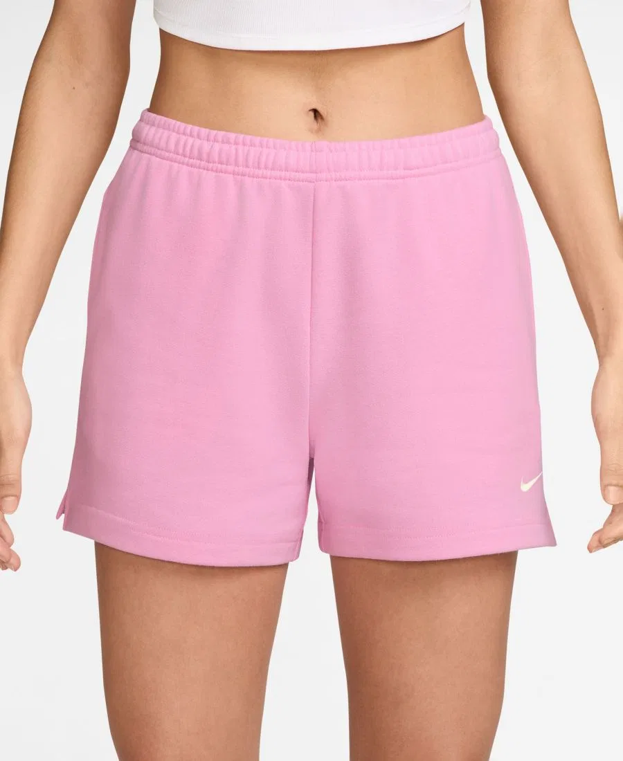 Шорты женские из футера с эластичным поясом и боковыми карманами Studio Fleece Nike, Pink Rise Sail