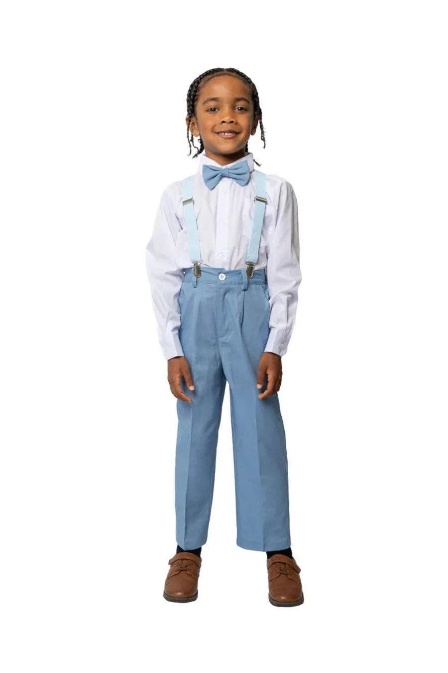 Детский костюм-четверка Barn Safari из льна Peanut Butter Collection, Powder Blue