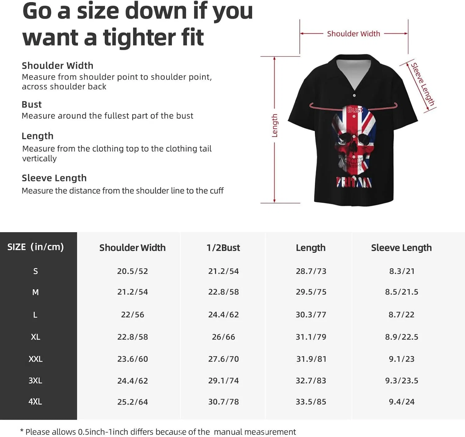 Мужская свободная рубашка с коротким рукавом и черепом Britain Flag, Black — фото 4