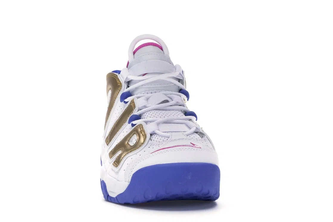 Детские кроссовки для мальчиков и девочек с перфорированным верхом Nike Air More Uptempo Nike, White/Fuchsia Blast-Metallic Gold — фото 2