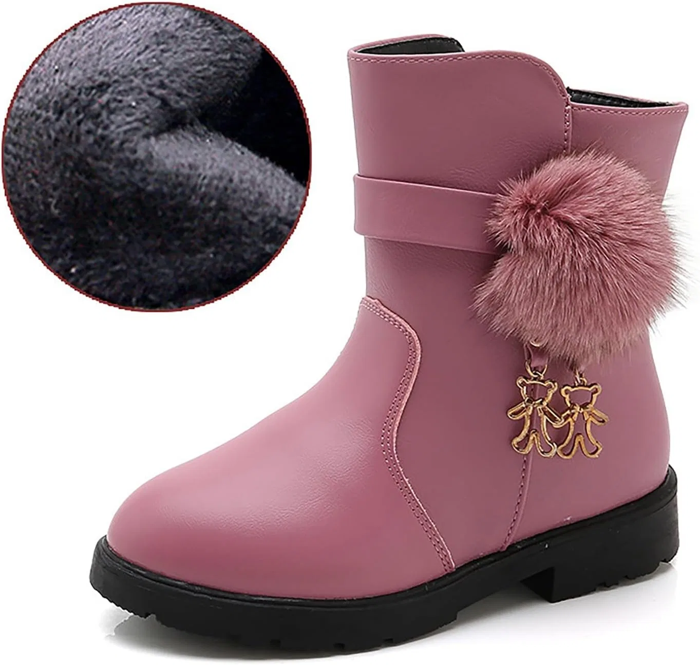 Детские ботинки для девочек с боковой молнией Princess Cute Short Boots, Pink — фото 4