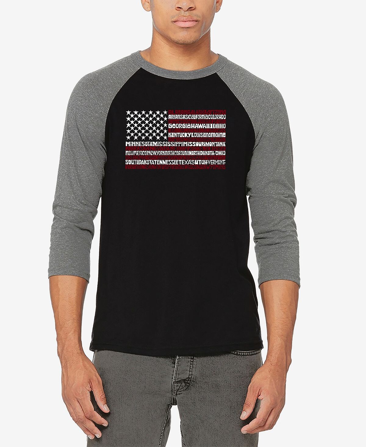 

Мужская бейсбольная футболка реглан с рукавом 3/4 50 штатов сша флаг word art футболка LA Pop Art, мульти, Серый, Мужская бейсбольная футболка реглан с рукавом 3/4 50 штатов сша флаг word art футболка LA Pop Art, мульти