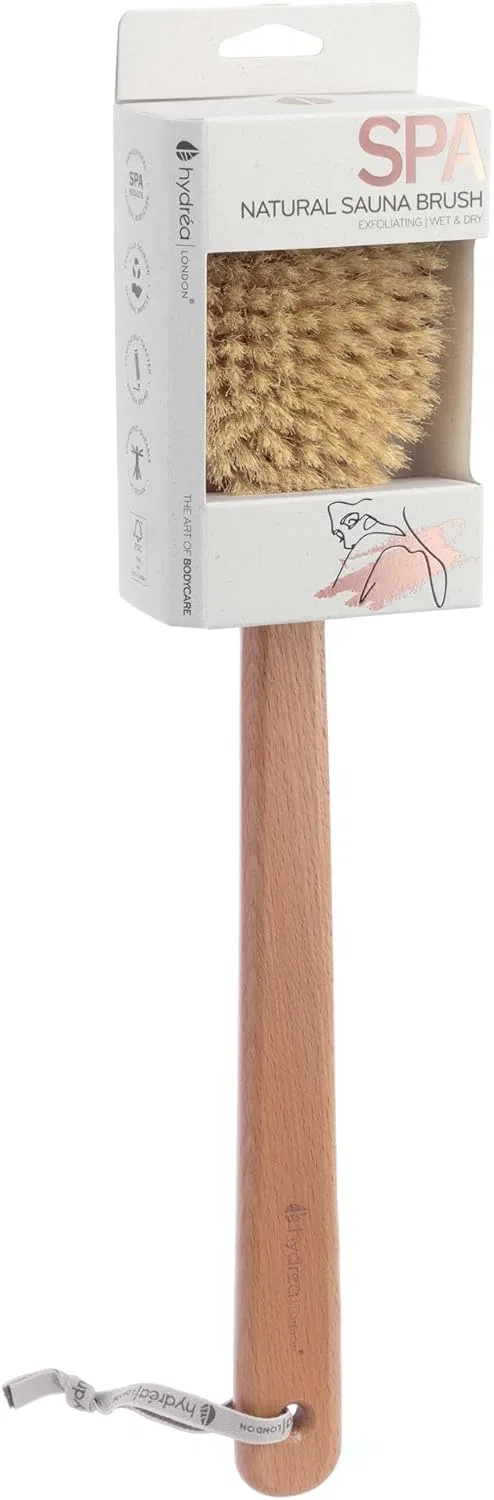 Щетка для тела с длинной ручкой, Hydrea London, натуральная щетина, 42 см, Light Brown
