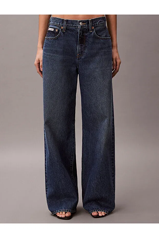 Женские хлопковые джинсы с широкой штаниной Calvin Klein, Indigo — фото 3
