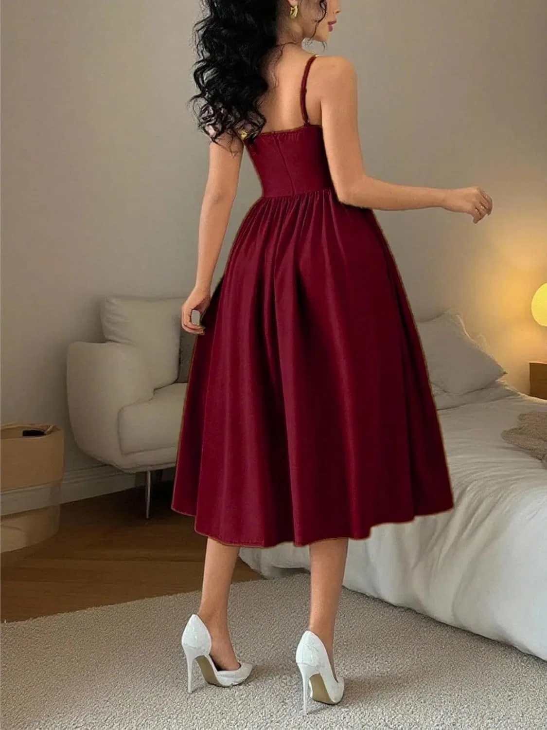 Женское элегантное платье-комбинация с открытой спиной Generic, Burgundy — фото 2