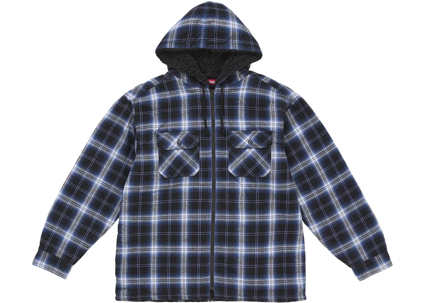 Мужская фланелевая рубашка-худи с капюшоном на молнии Supreme, Navy