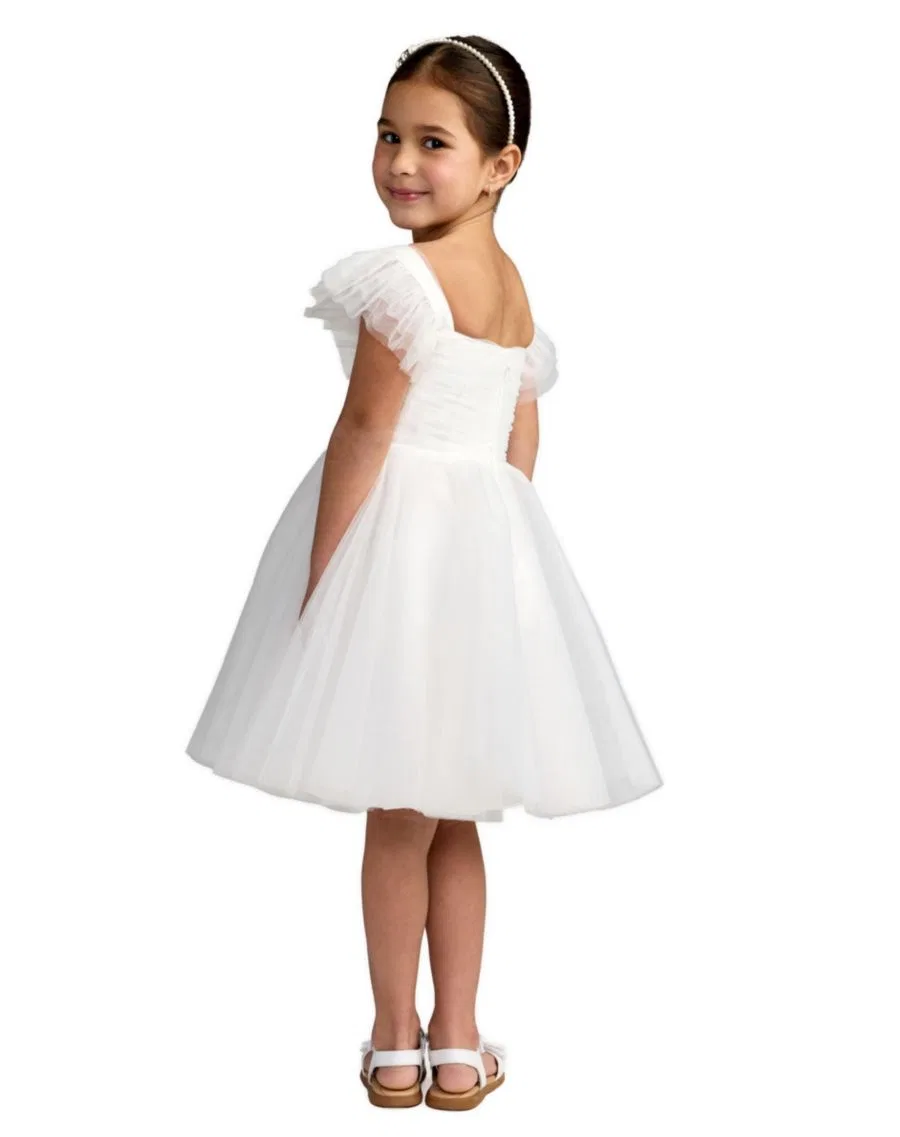 Платье из тюля с сердечным вырезом и воланами Mac Duggal, White — фото 3