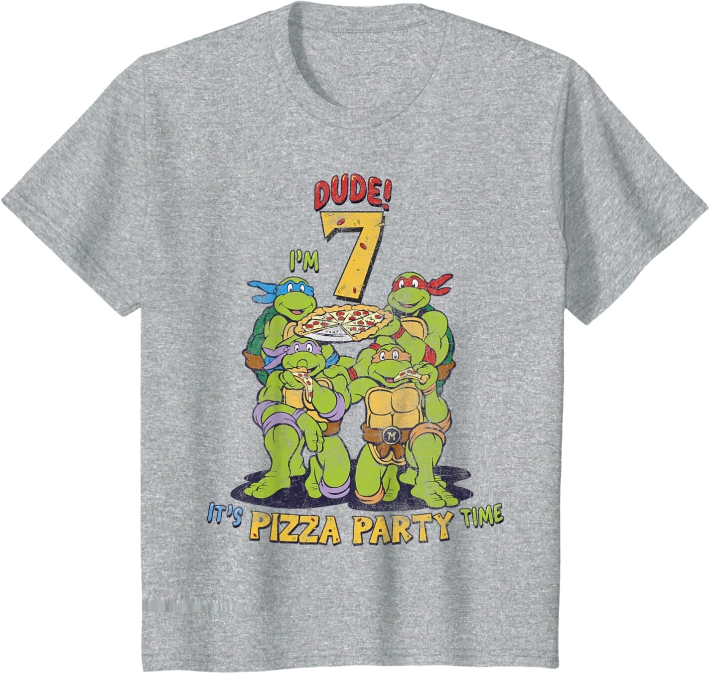 

Футболка для подростков Teenage Mutant Ninja Turtles I'm 7 Dude Pizza Birthday Party, серый вереск