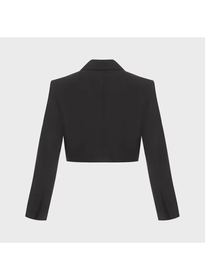 Жакет деловой с коротким рукавом и лацканами Zara, черный — фото 3
