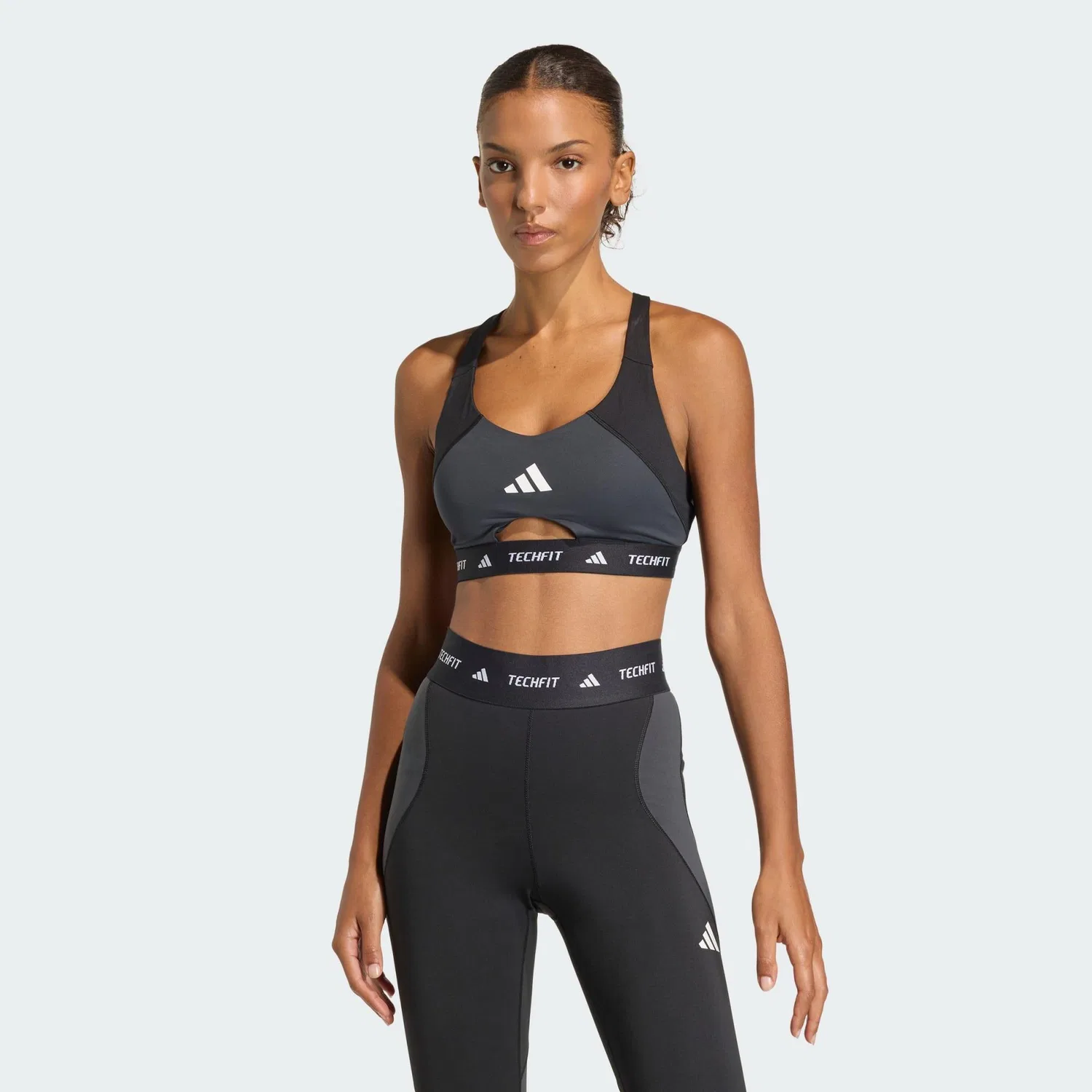 Женский спортивный бюстгальтер Techfit Workout Color Block, Adidas, Черный / Карбоново-Серый
