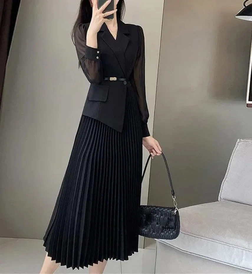 Женское платье-футляр V-образным вырезом Slimming Midi, Black — фото 3