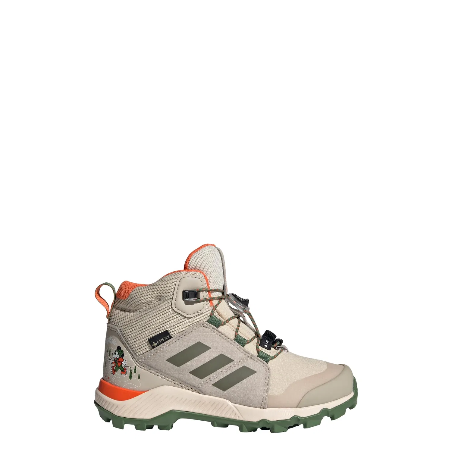 Детские кроссовки для трекинга с мембраной Terrex Disney Mid Gore-tex Hiking Adidas, Wonder Beige Olive Strata Impact Orange