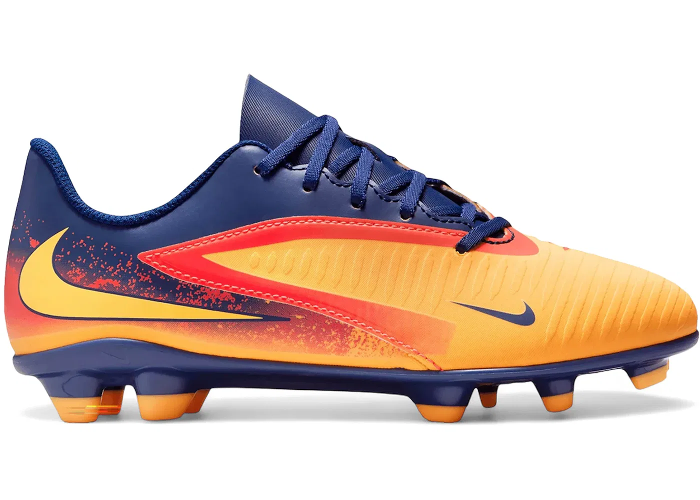 Детские бутсы для футбола с фиксированной подошвой Nike Phantom 6 Low Club FG, Laser Orange/Blue Void/Lemon Venom