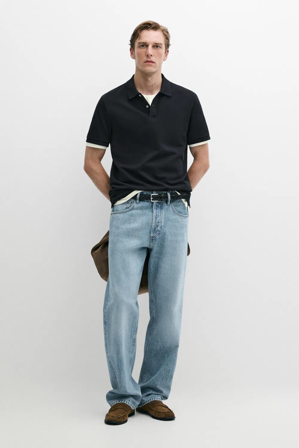 Поло из микротекстурированного хлопка пике Massimo Dutti, темно-синий