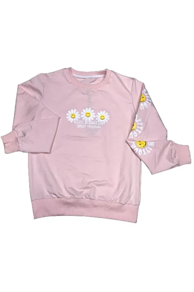 Детские свитшот для девочек с принтом Daisy Patterned Irem Çocuk Giyim, Powder