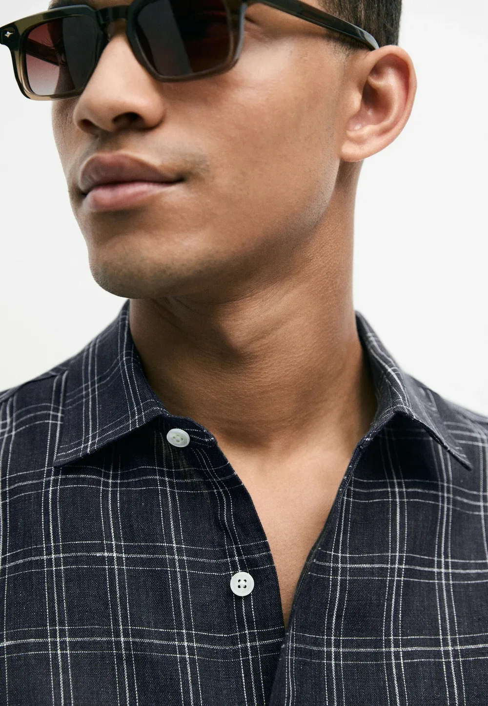 Рубашка в клетку, 100% лен, стандартный крой Massimo Dutti, Dark Blue — фото 4
