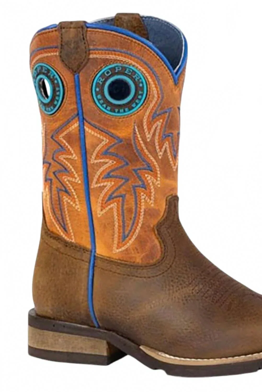 Детские ковбойские сапоги из кожи Steer Hide Geo Sole Roper, Brown/Orange — фото 2