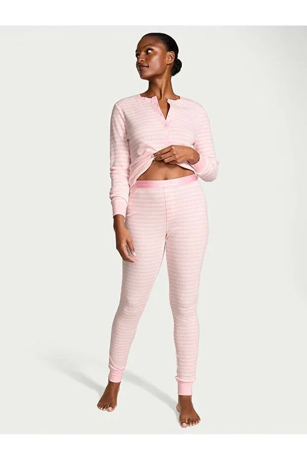 Женский комплект пижам с длинным рукавом Henley Thermal Long Pajama Set Victoria'S Secret, Iced Coffee