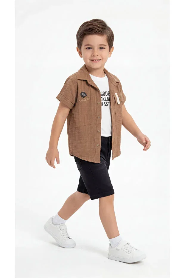Детский комплект для мальчиков с вышивкой Mışıl Kids, Brown — фото 3