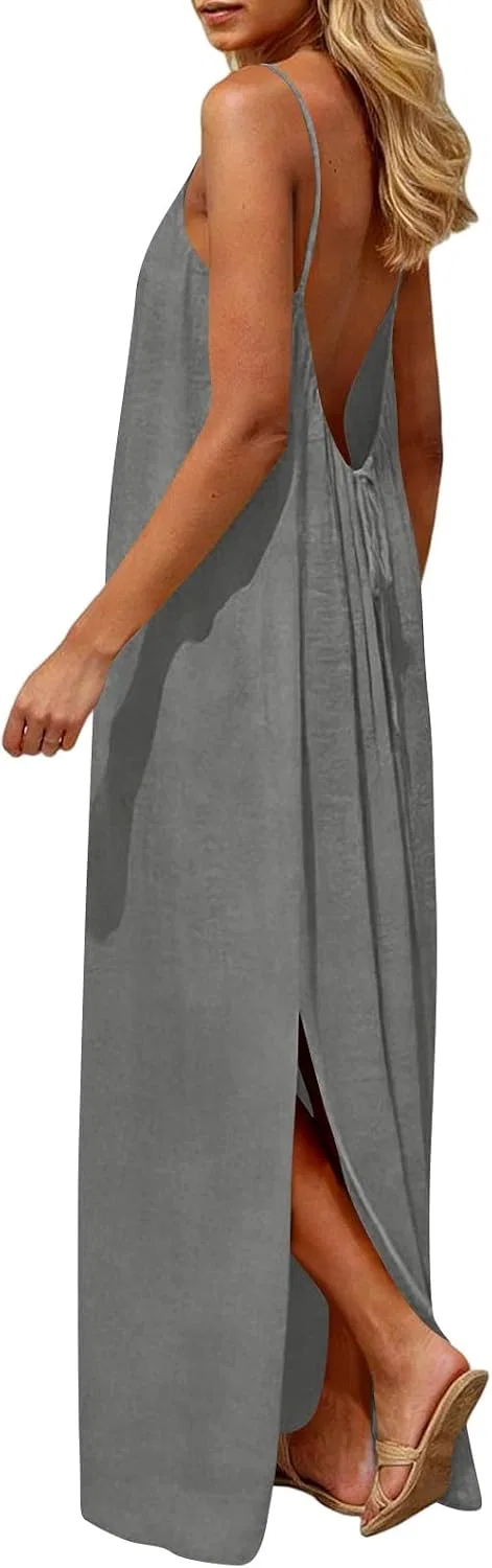 Женское макси-платье с открытой спиной Casual Sundress, Gray — фото 4