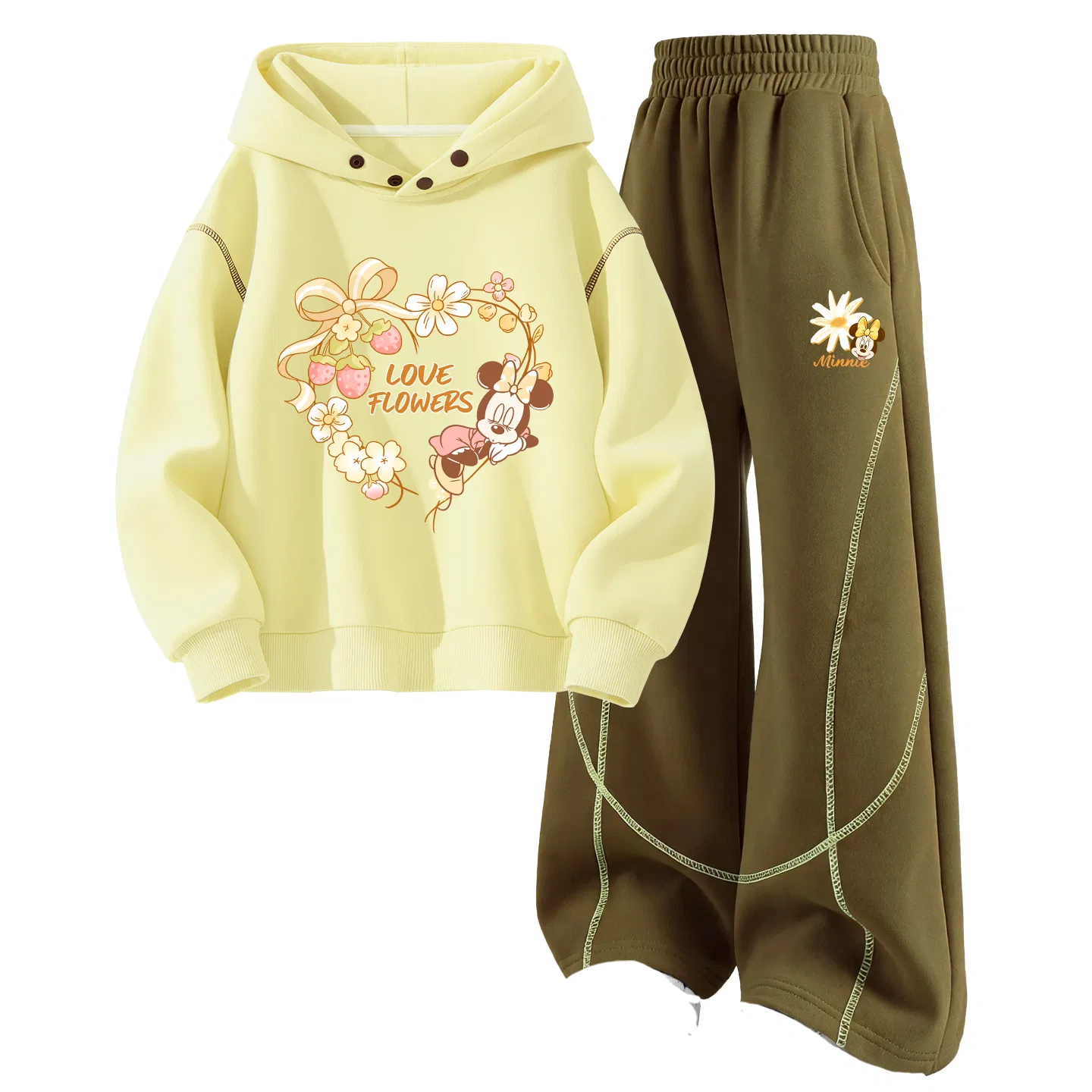 Детский спортивный костюм с капюшоном, хлопковый, с принтом, Disney, Di Cotton Star Pear Huang+Di Prosperity Flower Autumn Wild Palm — фото 4