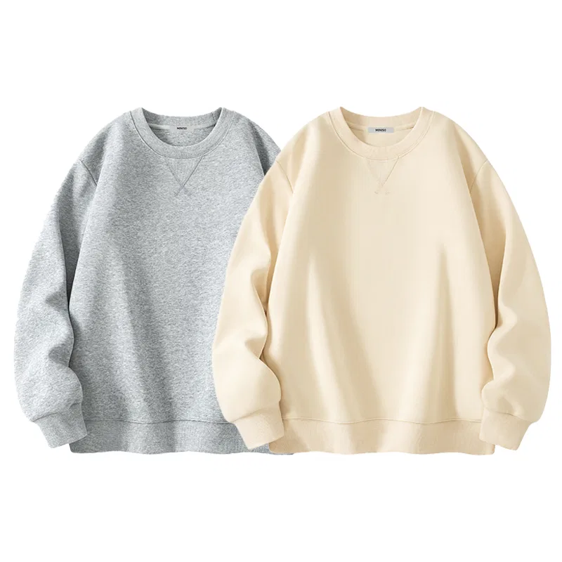 Детский свитшот унисекс с длинным рукавом MINISO, Heather Gray (Solid Color)+Light Beige (Solid Color)