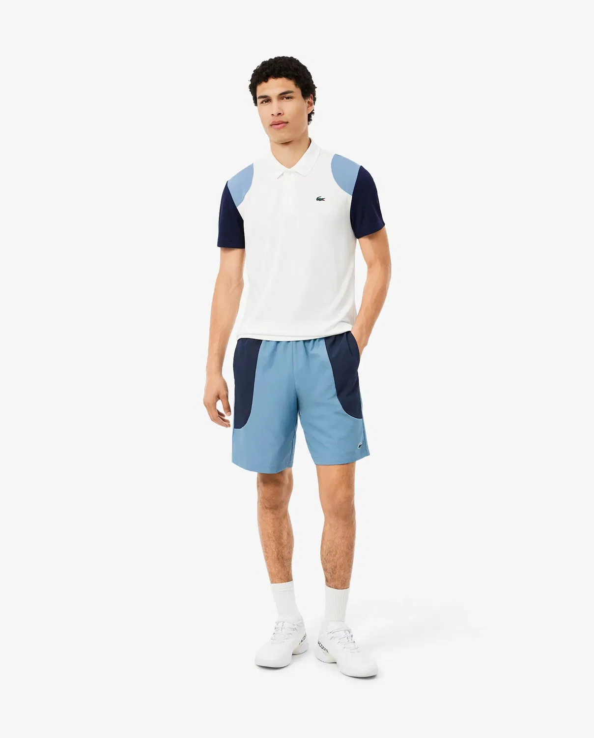 Мужские спортивные шорты водоотталкивающие с цветными блоками Lacoste, Blanco / Azul